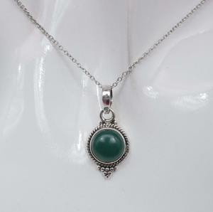 สร้อยคอเงินสเตอริ925พร้อมจี้โอนิกซ์สีเขียวสำหรับผู้หญิงเครื่องประดับชุบทองของขวัญแต่งงานที่สมบูรณ์แบบ - Product Image 2