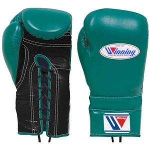 Gants de boxe à lacets gagnants, vert et noir, cuir véritable, gants de boxe professionnels pour l'entraînement et le sparring, faits à la main, 8 oz, 16 oz - Product Image 1
