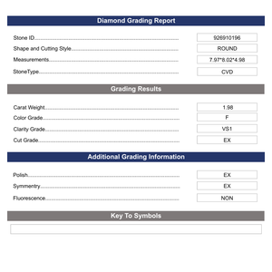 เพชรทรงกลม 1.98 กะรัต VS1/F เพาะเลี้ยงในห้องปฏิบัติการ คุณภาพการเจียระไนเยี่ยม สำหรับทำเครื่องประดับ พร้อมใบรับรอง IGI - Product Image 1