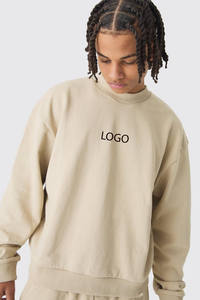 เสื้อสเวตเตอร์คอกลมโอเวอร์ไซส์ผ้าคอตตอนมีฮู้ดและสเวตเชิ้ตขนแกะผ้าคอตตอนเปิดไหล่100% ออกแบบโลโก้ได้ตามต้องการ - Product Image 3