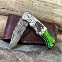 Couteau pliant de poche en acier damas 6.5 \ "personnalisable bois vert/cerf bois fait à la main Camping en plein air serrure arrière OEM/ODM