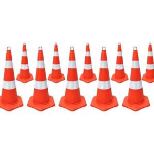 Cones de signalisation routière en PVC de 10 pieds (3 mètres) avec filet, cônes de sécurité de 75 cm avec bande réfléchissante blanche, en matériaux HDPE et PC, pour avertissement routier à Dubaï - Product Image 2