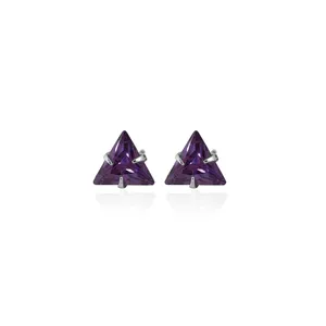 Vintage Gold-Plated Silver Trillion Cut Amethyst Stud Earrings for Women with Rose Gold for Wedding or Engagement - Product Image 2