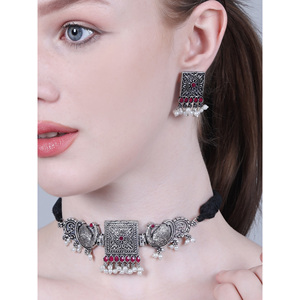 OX 9 Maroon Zircon Square Peacock <b>Choker</b> for Party Occasions - Product Image 1