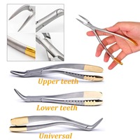 Pinset Ekstraksi Gigi Manual untuk Sisa Akar Gigi, Forceps Gigi Lengkung, Gigi Rahang Atas Bawah, 3-Jaw, Pegangan Ergonomis, Bersertifikasi CE