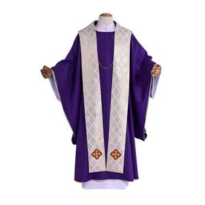 Lourd confortable clergé saint culte élégant broderie croix détaillant Polyester tissu Chasuble Robes - Product Image 3