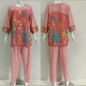 Pijama de rayón de manga larga de estilo elegante para mujer de la mejor calidad, cierre de cintura elástica para otoño y primavera - Product Image 6