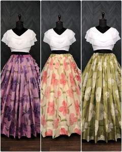 Lehenga choli-Conjunto de Organza suave de oro con rico diseño de flores, impresión Digital Readymade - Product Image 5