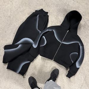 Conjunto Deportivo de Alta Calidad Personalizado de Algodón y Poliéster con Cremallera, Sudadera con Capucha y Pantalones Deportivos con Lavado Ácido, Unisex - Product Image 2