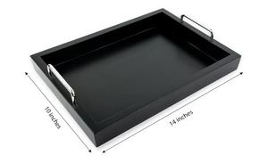 Bandeja DE SERVICIO DE MADERA rectangular de latón AK en color negro con mango de metal al mejor precio para decoración de hotel/Decoración de mesa - Product Image 2