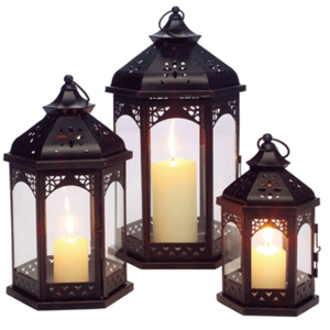 Juego de 3 linternas de hierro sólido y vidrio para interiores, linternas de decoración para festivales de oficina en casa con recubrimiento de polvo negro de calidad superior - Product Image 1