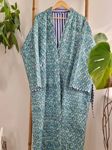 Robe longue matelassée unisexe 100% coton, kimono imprimé à la main, tenue décontractée lisse d'hiver pour l'été, le printemps et la douceur - Product Image 6