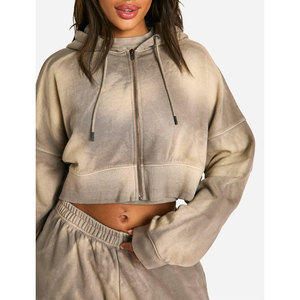 Trendy Women's Crop <b>Top</b> Hoodie | Stylish Drop Shoulder <b>Zipper</b> Hoodie | High-Quality Casual <b>Top</b> for Women - Product Image 4