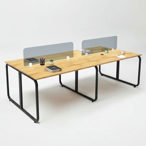 Escritorio Modular Contemporáneo Minimalista HBMN032 para 4 Personas, Muebles de Oficina Modernos de Melamina con Patas Metálicas y Doble Motor - Product Image 1