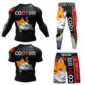 Venta al por mayor de los hombres de boxeo gimnasio Fitness Shorts Leggings compresión camiseta conjuntos de 4 piezas, chaleco de erupción, personalizado Rash Guard Gym Wear - Product Image 4