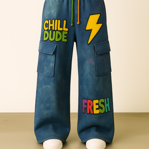 Pantalons mi-larges tendance pour hommes |   Délavage à la pierre |   Broderie de lettres personnalisée |   Respirant et écologique |   Fabricant OEM Faible MOQ - Product Image 4