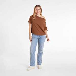 Venta al por mayor de camisetas de manga corta de las mujeres personalizadas de cuello redondo Unisex 100% algodón mujeres fuera del hombro camisetas - Product Image 4