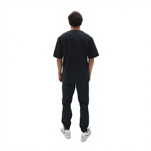 Ensemble de blouses médicales unisexe noir en tissu tissé coton-polyester, uniforme d'hôpital avec pantalon inclus, détection d'aiguilles, fusion sans couture, personnalisable - Product Image 4