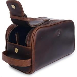 Neceser de Cuero Genuino Vintage para Hombre y Mujer, Ecológico, Ligero, Resistente al Agua, Bolsa de Viaje con Bolsillos con Cremallera, Portátil - Product Image 4