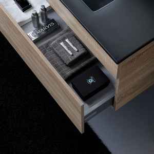 Meuble de salle de bain mural en chêne naturel de 100 cm avec lavabo noir mat Shanghai - Catégorie de produit : Lavabos - Product Image 6