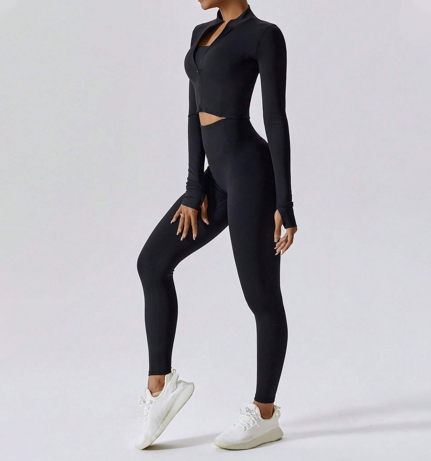 Wholesale Plus Size Womens Two Piece Workout Set Full Zipper Sports Jacket High Waisted Leggings Quick Dry Gym Yoga Running