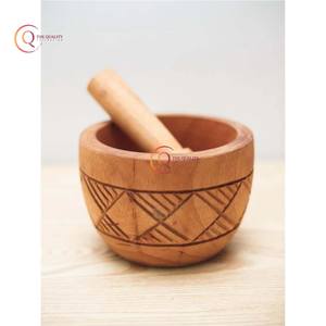 Mortier et pilon en bois à motif de tissage Mini broyeur de cuisine arrondi fait à la main et pot de broyeur en bois pour les restaurants Resorts Top prix - Product Image 3