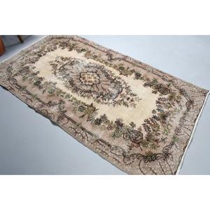 Vintage Turkish Area Rug 3.9x7.2 ft, <b>Brown</b> Green Plants & trees Rug - Product Image 1