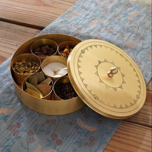 Royal design handmade brass <b>masala</b> <b>box</b> with multiple spice holders for kitchen use and gift collections - Product Image 1
