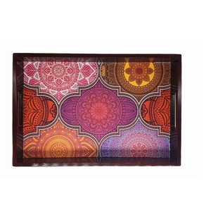 Plateau de service rectangulaire de luxe avec motif, en bois de manguier fait main, pour étiquetage privé - Product Image 2