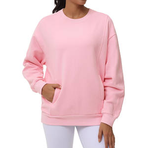 Poids lourd pur coton Double face santé tissu à manches longues col rond sweat femme impression personnalisée sweats à capuche pour femmes - Product Image 3