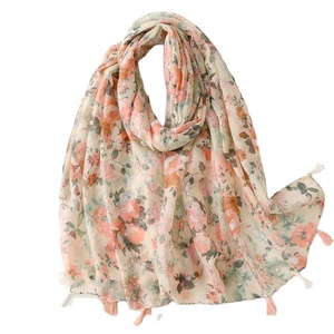 ผ้าคลุมไหล่กันแดดลายดอกไม้สีชมพูสำหรับผู้หญิง ผ้าฝ้ายลินิน พิมพ์ลายดอกไม้สดใส เรียบง่าย สไตล์ใหม่ ขายส่ง - Product Image 2