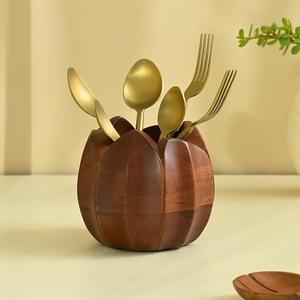 Rustic Wooden <b>Cutlery</b> Holder With Natural Finish Perfect For Farmhouse Kitchen Dining Room And Outdoor Meals - Product Image 3