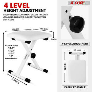 5 Core Keyboard Stand Piano <b>Bench</b> Combo Adjustable Key Board Stands 2" <b>Padded</b> Musician Chair Set - Product Image 3