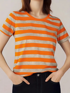 Women's Casual Short Sleeve T-Shirt 3D Print Customizable Vibrant <b>Red</b> Blue Striped Neck <b>Top</b> Lightweight Summer Breathable - Product Image 6