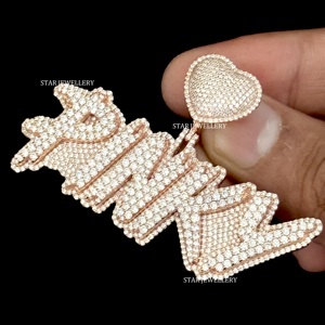 Pendentif personnalisé Moissanite VVS glacé en argent sterling 925, pendentif Moissanite VVS glacé, pendentif lettre Moissanite VVS unisexe - Product Image 6