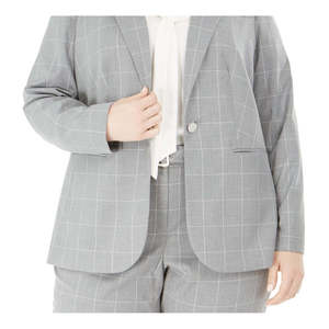 Calvin Klein Women's Windowpane Plaid <b>Jacket</b> in <b>Silver</b> Size 12 with Button Decoration - Product Image 3