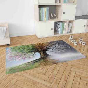 Tapis imprimé arbres des quatre saisons - Moderne, coloré, design rustique, tapis en chenille - Product Image 4