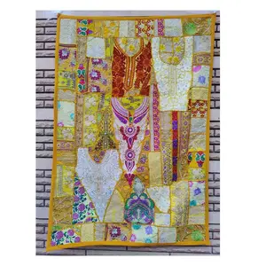 印度贴片挂墙重型刺绣拼布挂毯印度手工线和星星制作棉墙装饰