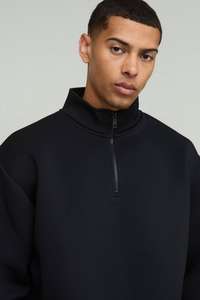 Sweat-shirt noir demi-zip unisexe surdimensionné 100% coton lourd polaire quart Zip pull Logo personnalisé goutte épaule sweats à capuche - Product Image 3