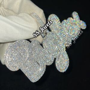 Custom Iced VVS Moissanite Rhodium Plated 925 <b>Silver</b> <b>Pendant</b> Hip Hop Style Name Bustdown Letter for <b>Men</b> Claw Setting <b>Necklaces</b> - Product Image 1
