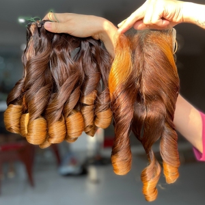 Prix le plus élevé rebondissant cheveux crus surbrillance couleur vietnamien extensions de cheveux humains faisceaux ensemble fermeture 2025 - Product Image 3