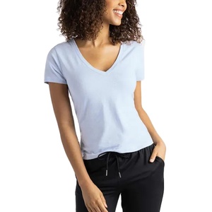 Camisetas de Algodón Lisas, Estilo Urbano, Teñidas, al por Mayor, con Logotipo Personalizado, Camisetas de Cuello en V para Mujer de la Mejor Calidad - Product Image 2