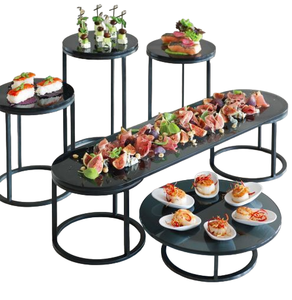 Bộ 5 Vòng đá cẩm thạch và bánh <span class=keywords><strong>pizza</strong></span> sắt phục vụ đứng trong màu đen thanh lịch hoàn thành hoàn hảo phong cách món tráng miệng hiển thị và Bảng trang trí - Product Image 1