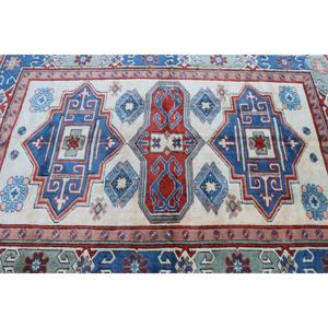 Alfombra Turca de 5.2x8.6 pies, Alfombra Vintage Azul con Diseño Floral de Lana - Product Image 4