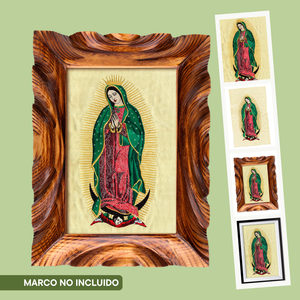 Virgen de Guadalupe Bordada en Yute con Hilo Metálico Detalles 48X32 cm Más de 140 Mil Puntadas - Product Image 2