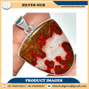Couture Agate Du Maroc Pendentif 925 Pendentif En Argent Sterling Solide Personnalisé Pierre Naturelle Lunette Goutte D'eau Coussin Coupe - Product Image 2