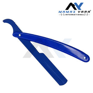 Mango de plástico de acero inoxidable, hoja de Color azul turco, soporte para maquinilla de afeitar de peluquero, cuchillo plegable de peluquero de borde recto, uso Unisex - Product Image 3