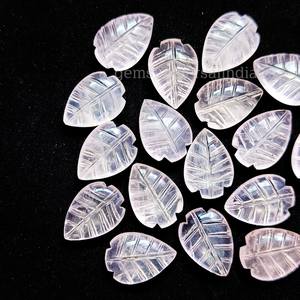 พลอยรูปทรงใบสีโรสควอตซ์ลูกปัดเรียบสีกุหลาบธรรมชาติลูกปัดแกะสลักด้วยมือลูกปัดกุหลาบควอตซ์การทำเครื่องประดับ14มม. - Product Image 3