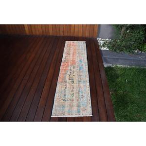 Alfombra Vintage Ecológica de 1.5x6.2 pies, Alfombra de Pasillo Azul con Diseño de Patchwork, Alfombra Turca de Lana con Respaldo de Látex - Product Image 1