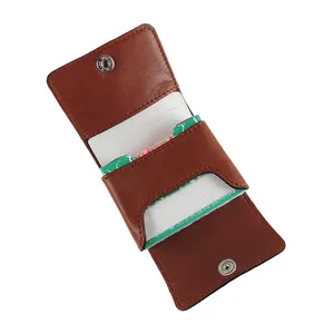 Professional Brown Color Foldable Button Closure Leather Match Box In Stock Professional Leather Match Box Case For Sale